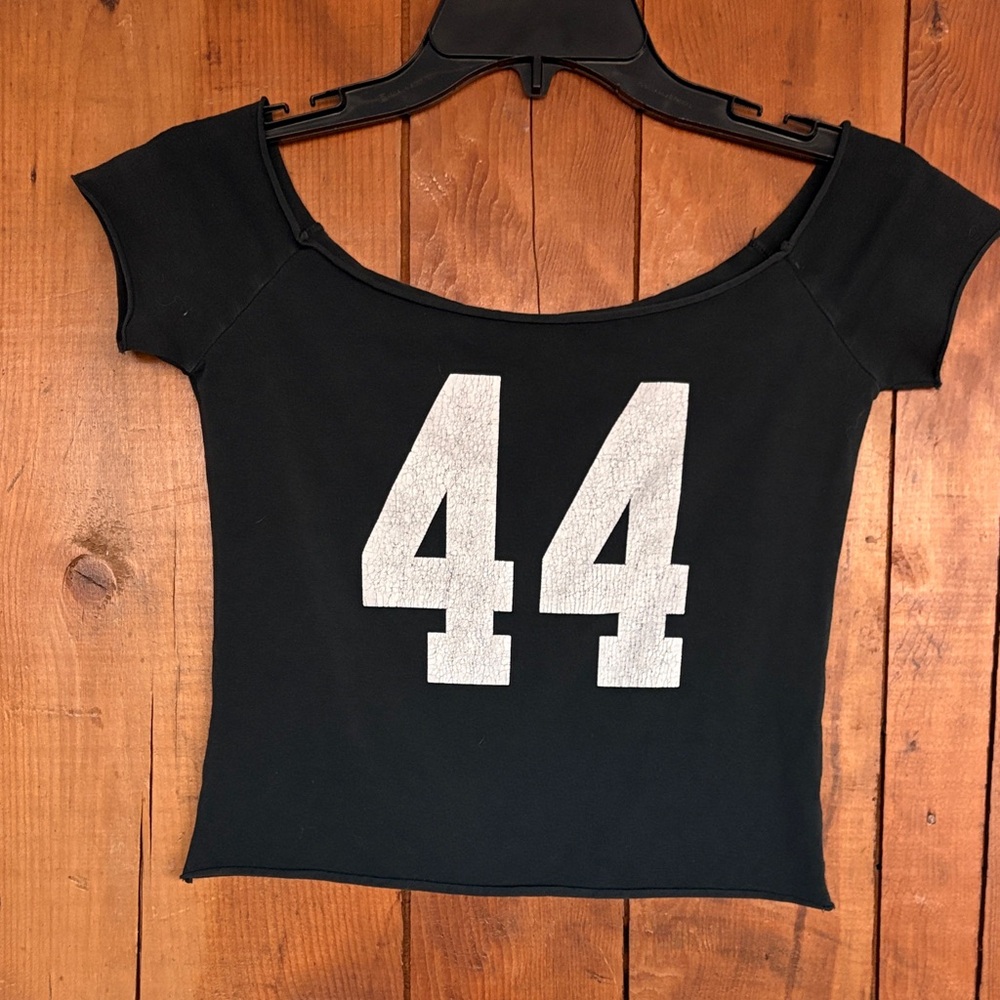 Brandy Melville Black Crop Top with White Print
